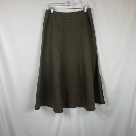 Talbots 100% Irish Linen Olive Green Midi Skirt NWOT - Picture 6 of 11